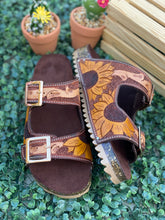 Load image into Gallery viewer, Sunflower tooled sandals