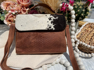 Daisy Leather/ Cowhide Crossbody