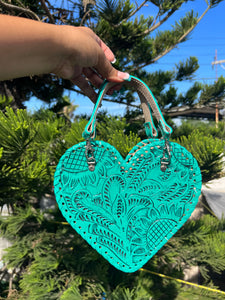 SMALL HEART HANDBAG GIRASOL /CROSSBODY TURQUOISE SUNFLOWER