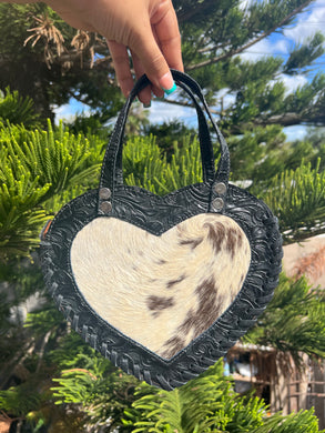 heart Handbag Cowhide Black